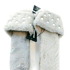 INC Women's Fuzzy Pearl Accent Slipper Slides, Gray, Size XL 11/12